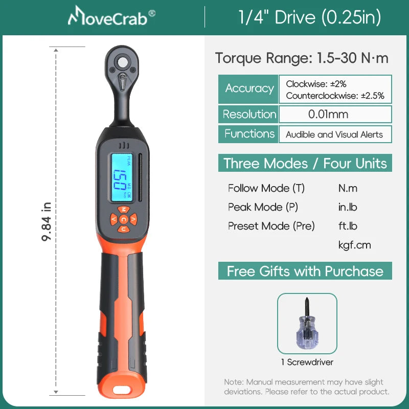 Digital Torque Wrench 1-340N.m 2% Accuracy Preset & LED/Buzzer Alerts for Bike Motorcycles Automotive Mechanical Tool