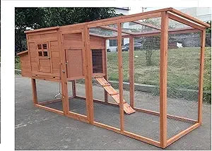 Large 95" Deluxe Solid Wood Chicken Coop, with Run, Nesting Box