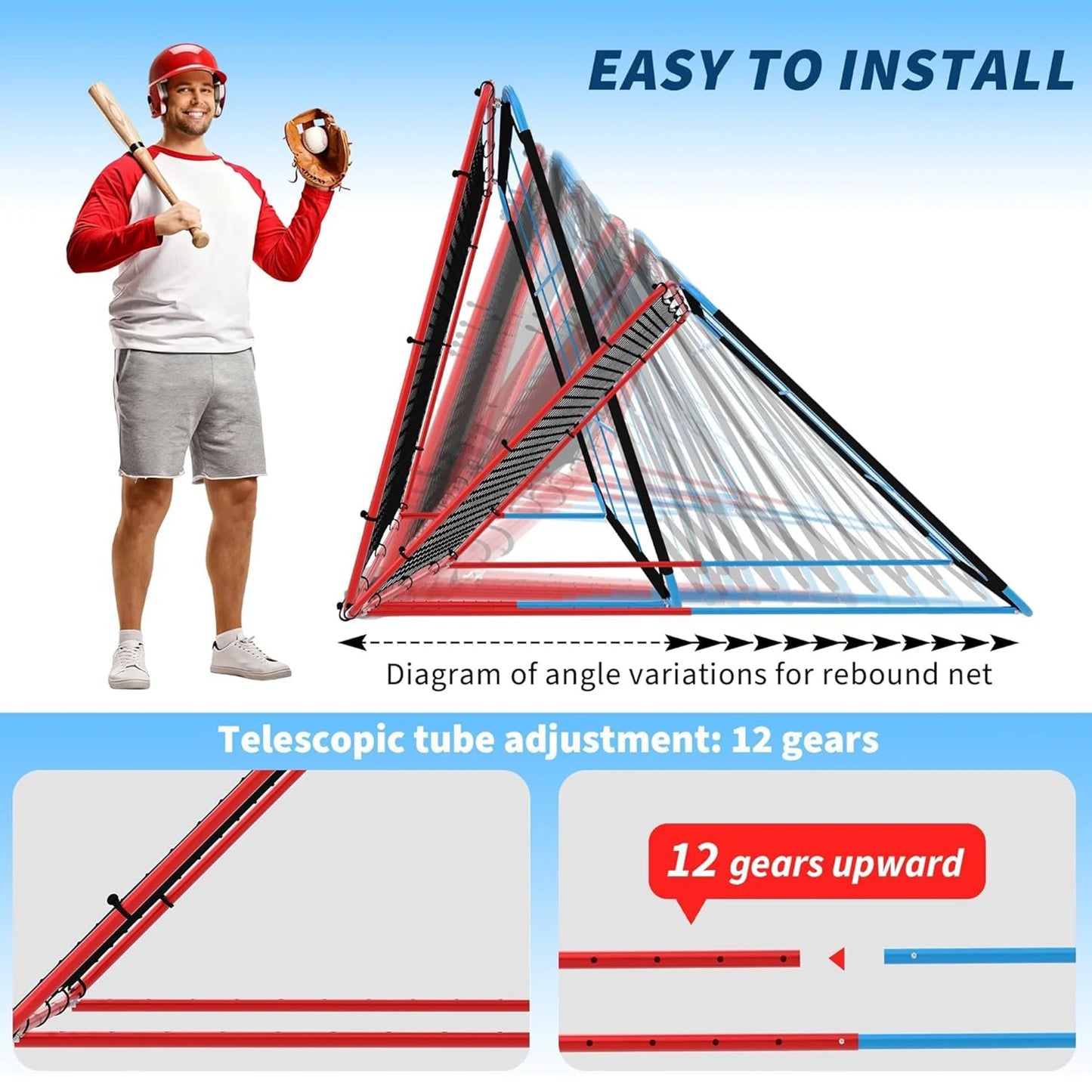 Baseball Rebounder Net, 12-Angle Pitching Net with Pocket Net, Softball & Baseball Training Equipment