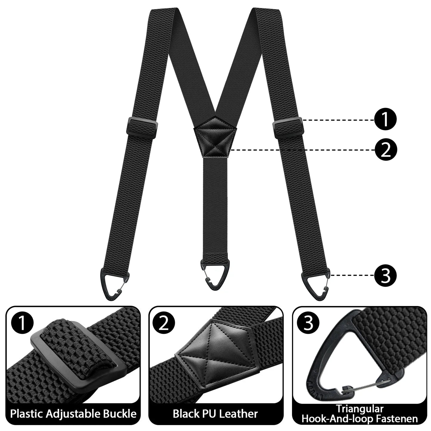 Hidden Suspenders for Men, Heavy Duty Work Under Back Suspender, 1.5 Inches wide with 3 Snap Loop
