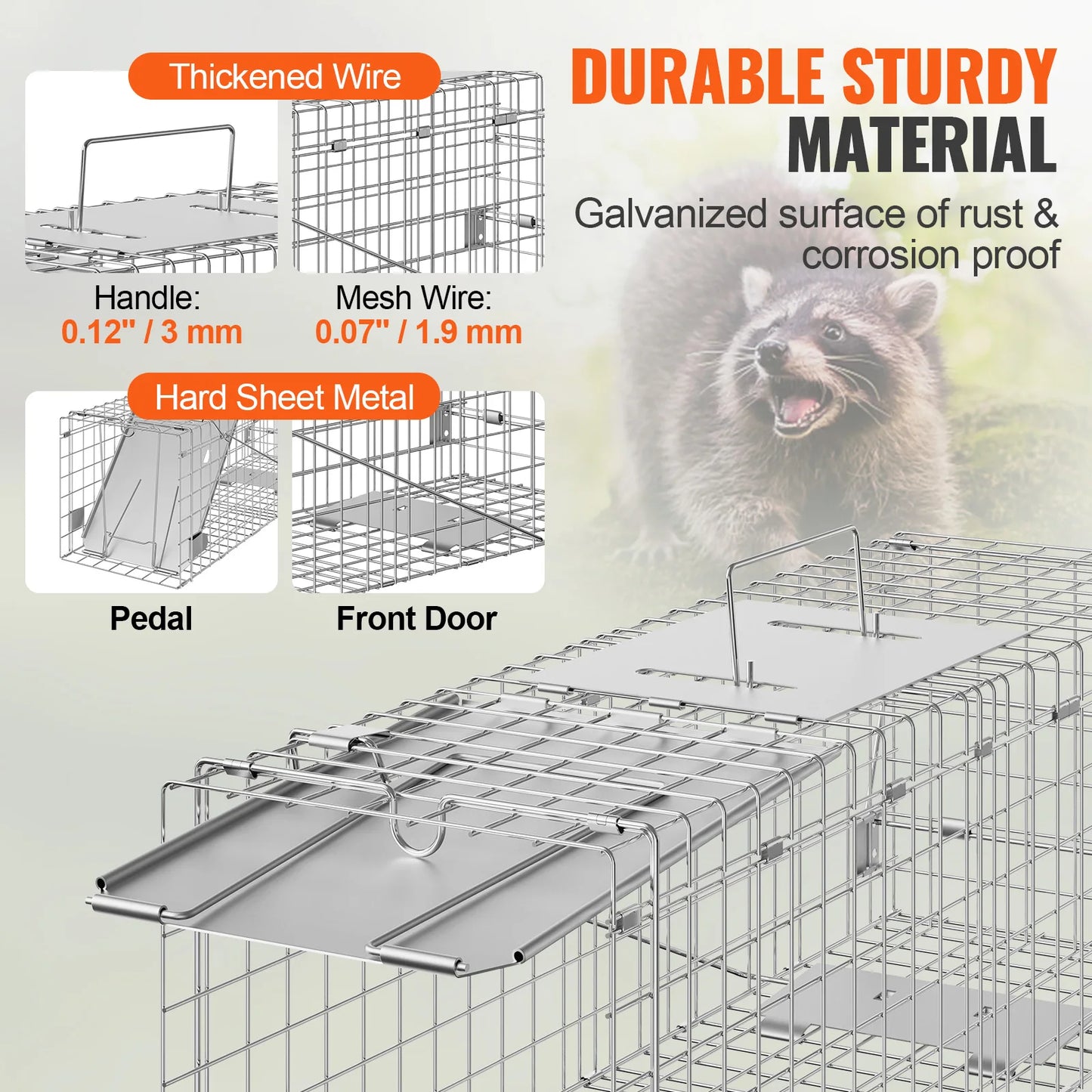Live Animal Cage Trap, Humane Cat Rodent Control Folding with Handle for Rabbits, Stray Cats, Squirrels, Raccoons, Groundhog