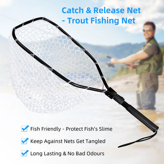 Foldable Fishing Net, Soft Rubber Net With Handle For Easy Catch, Lightweight