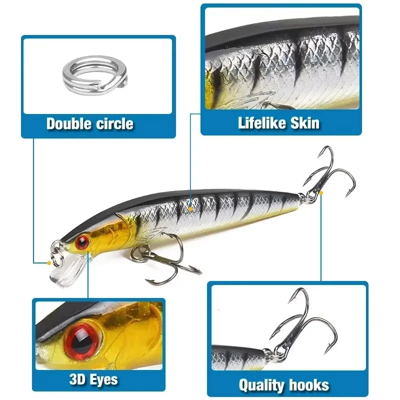 10pcs Fishing Lures, Minnow Floating Hard Bait