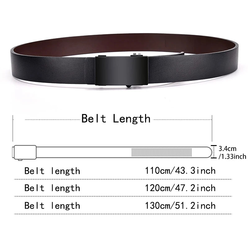 Men's Leather Belt, Black. Metal Rachet Buckle