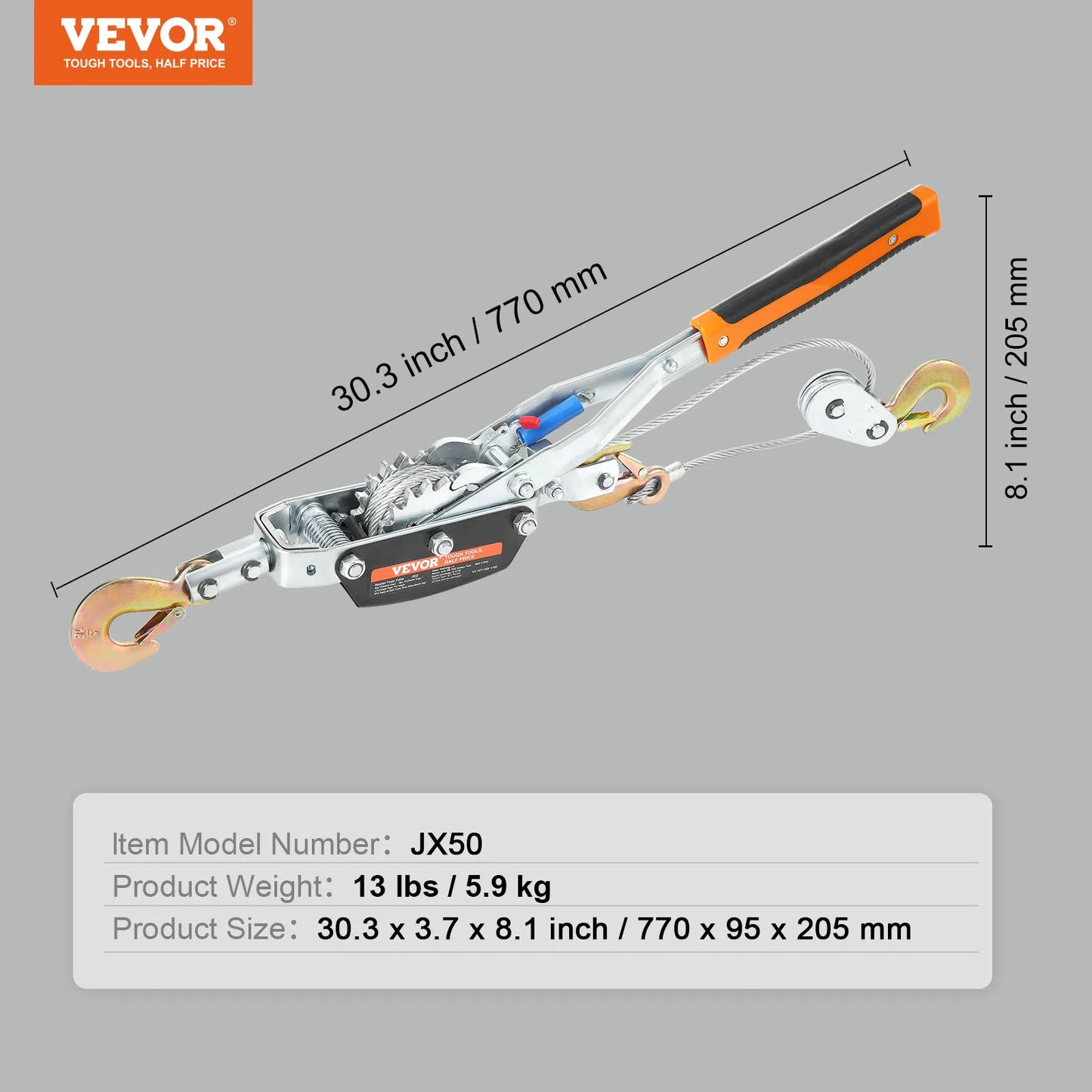 Come Along Winch 2/4/5 Ton Pulling Capacity Heavy Duty Ratchet Automotive Hoist or Vehicle Rescue Cable