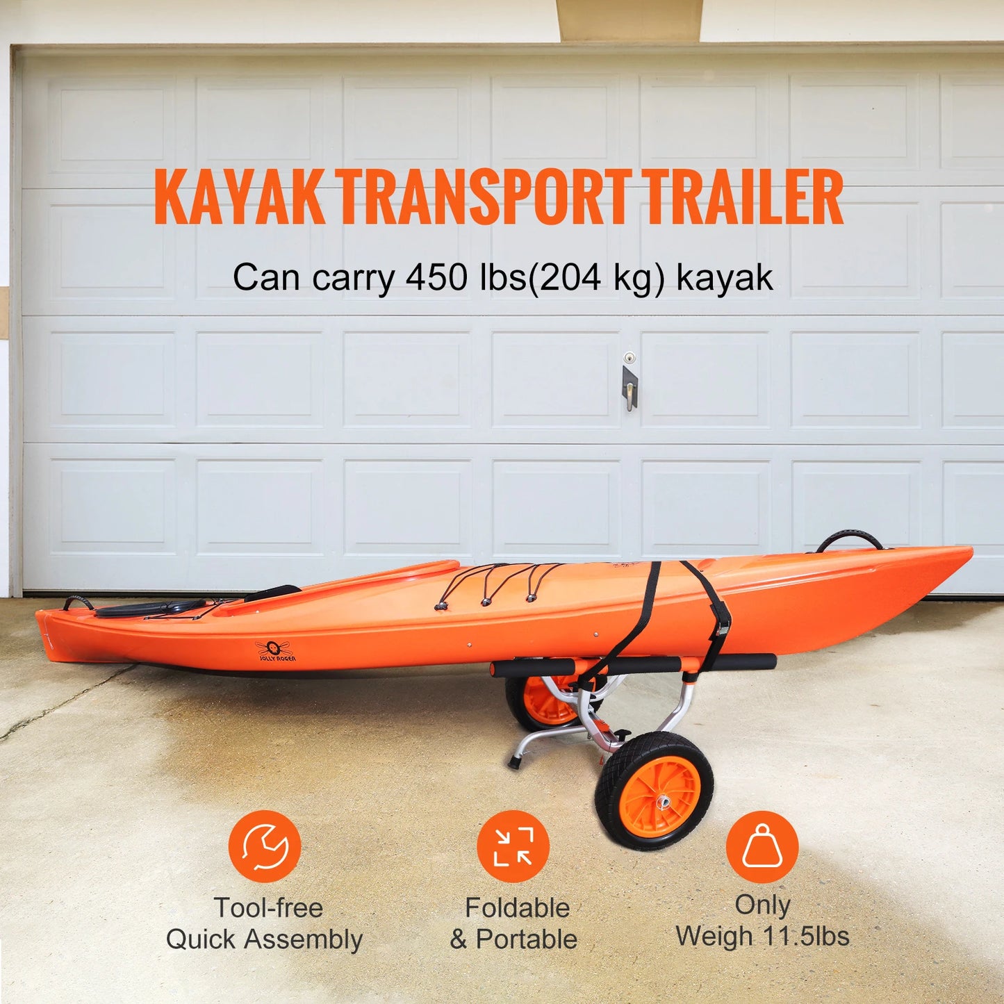 Kayak Cart 450lbs Detachable Canoe Trolley Cart with 12'' Tires. Adjustable Width for Paddleboards, Float Mats, Jon Boats, Kayak