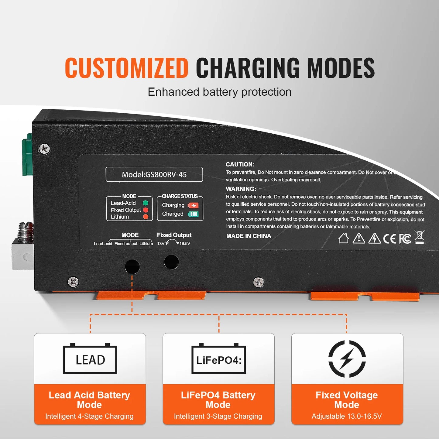 RV Converter 45/55/80Amp 110V AC to 12VDC Battery Charger 4Stage Smart Charging 13V to 16.5V Adjustable Operating Range