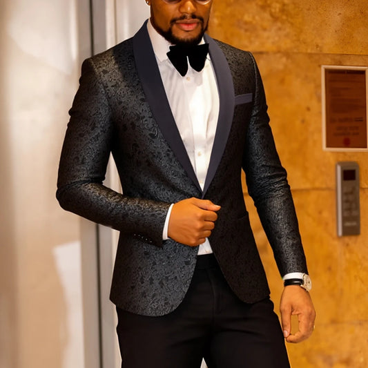 Men's Paisley Tuxedo Jacket One Button Dress Suit Jacket
