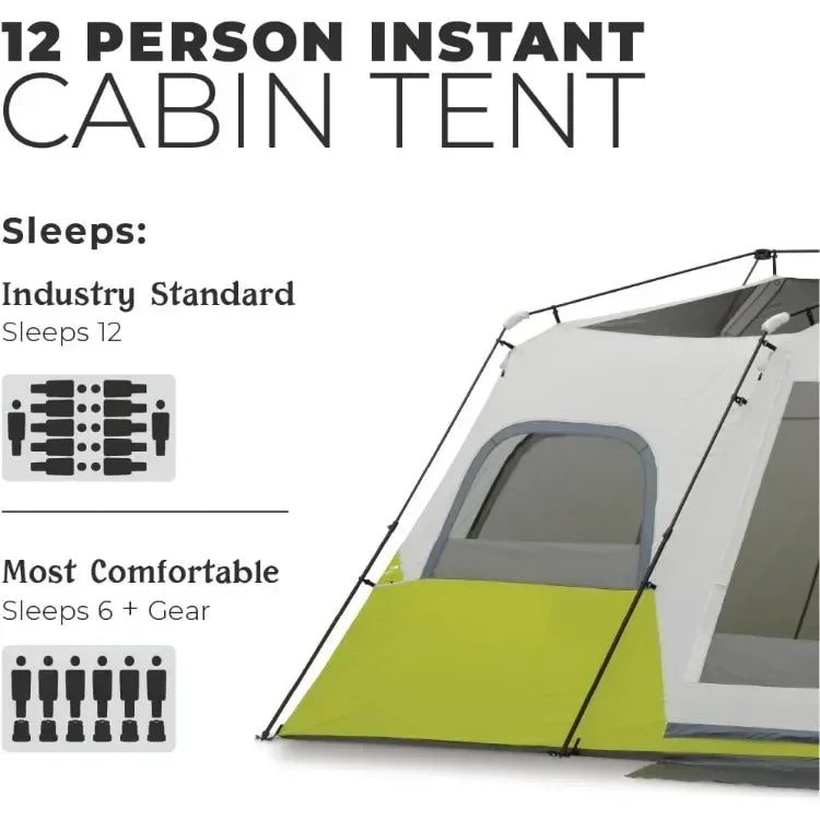 12 Person Instant Cabin Tent | 3 Room Huge Tent for Family with Storage Pockets for Camping Accessories
