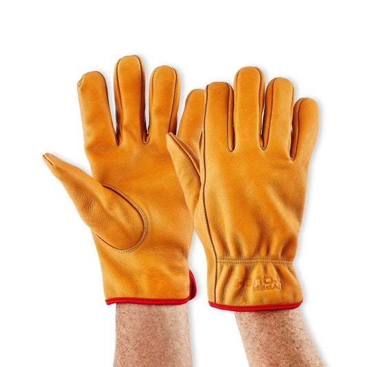 Water Resistant Men's Leather Work Gloves Durable Full Grain Leather Gardening Construction Elastic Wrist