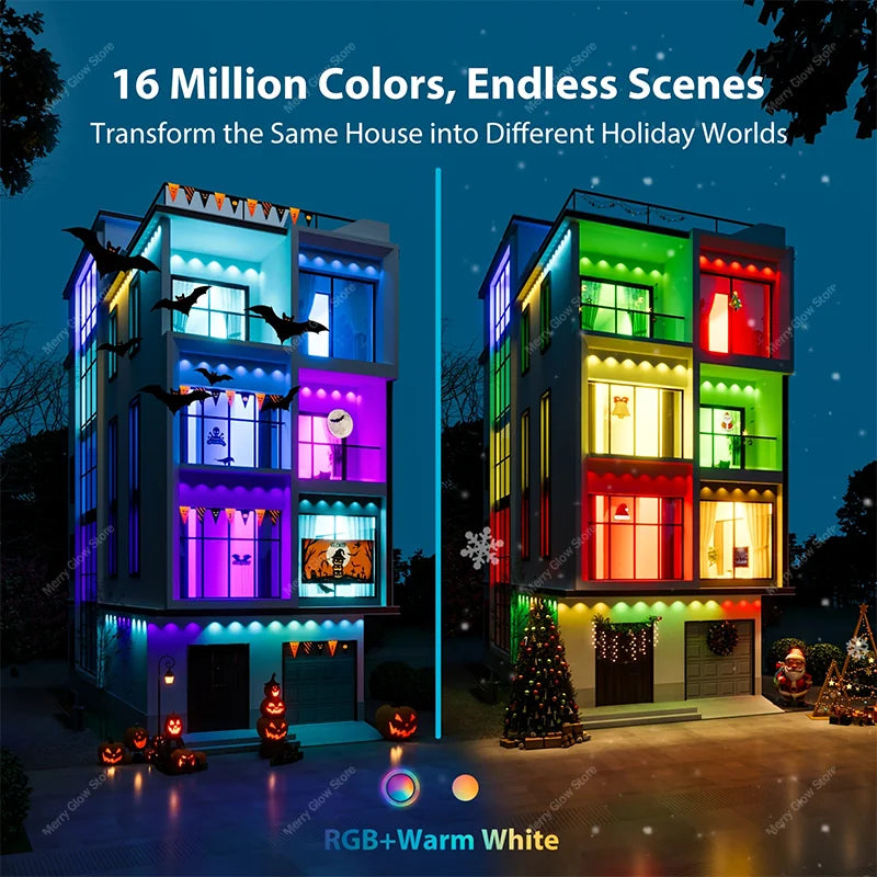 150FT 90LEDs Permanent Outdoor Eave Lights. Smart RGBIC LED Light App Control, Music Sync Timer. Party, Holiday, Decoration, Alexa