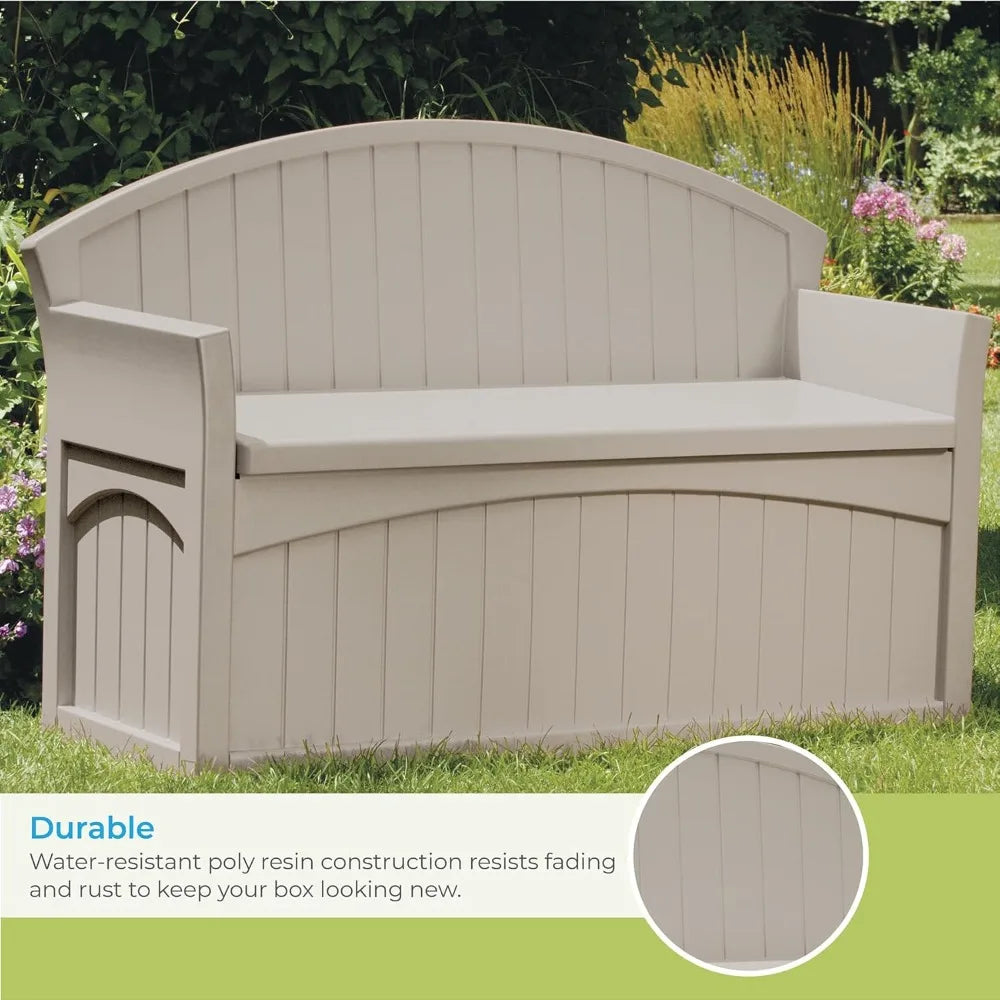 50 Gallon Patio Bench with Storage - Decorative Resin Outdoor Patio Bench for Deck, Patio, Garden, Backyard