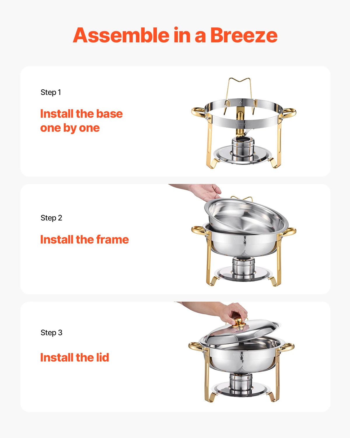 4 Pack Chafing Dish Buffet Set, Stainless Steel Chafer w/4 Full Size Pans. Round Catering Warmer Server for Party Banquets