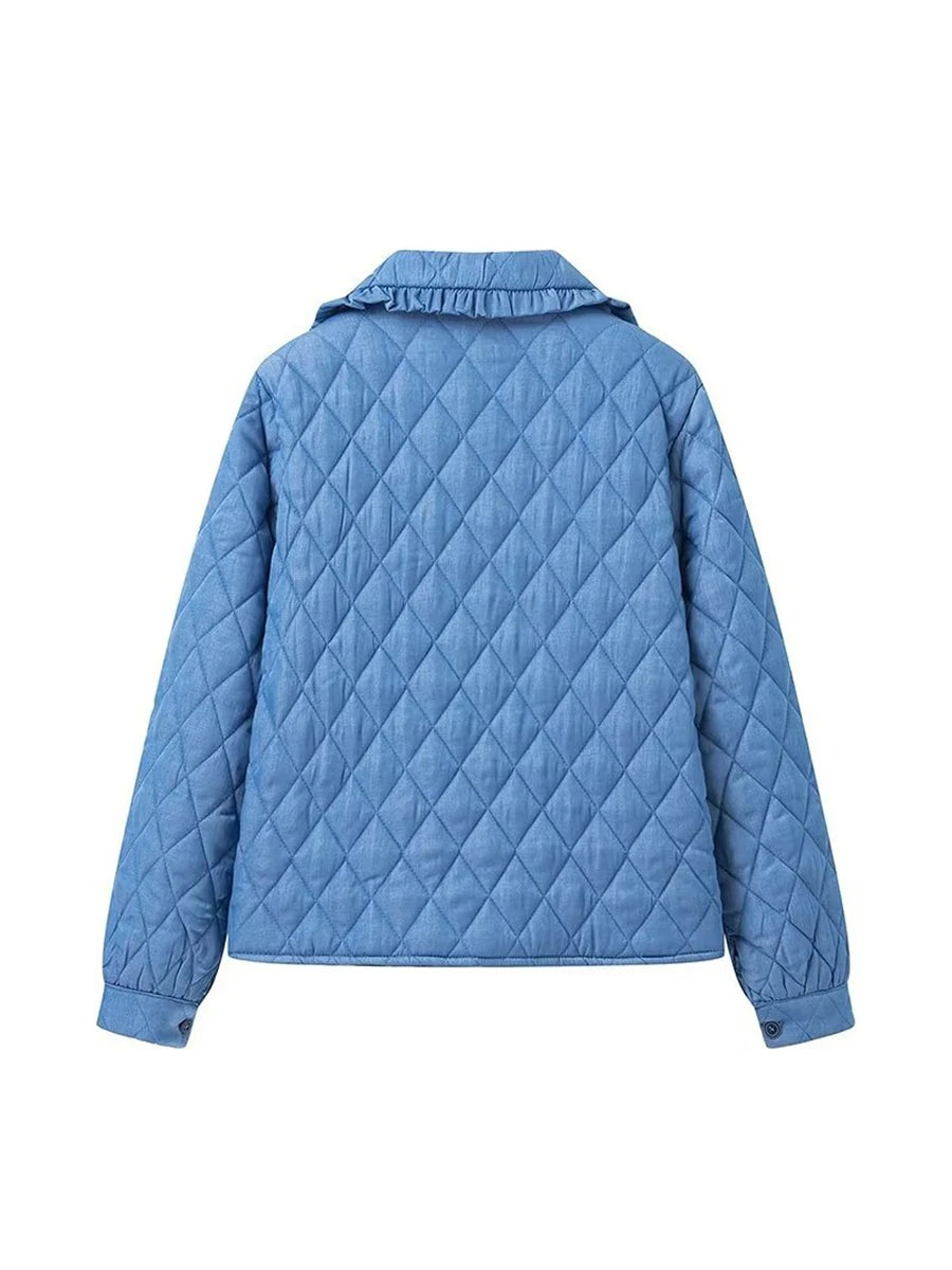 Women Lightweight Cotton Jacket, with pockets and Ruffled Doll Collar Lacing