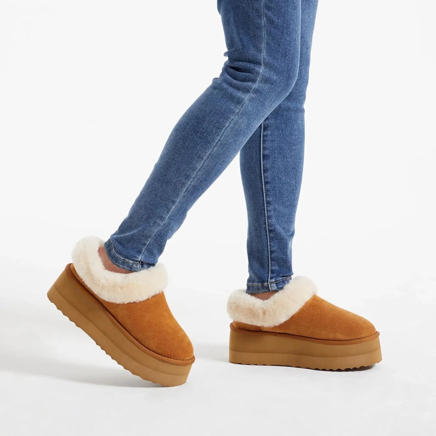 Women's Platform Slippers Fluffy House Slippers For Indoor And Outdoor Short Ankle Boot Fur Lined