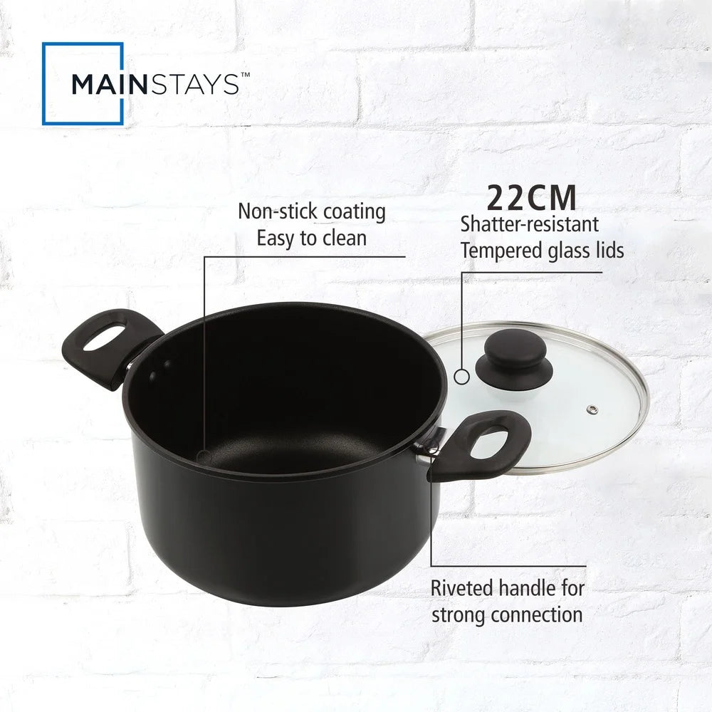 Aluminum Non-Stick Dutch Oven 5QT with Glass Lid Dishwasher Safe Easy Clean Riveted Handle Tempered Glass Suitable All Cooktops