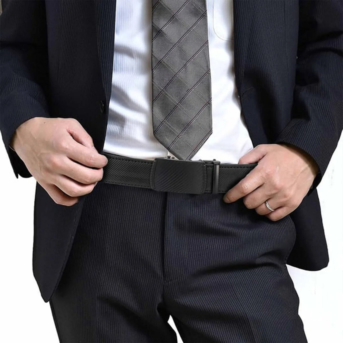 3.5cm Width High Quality Second Layer Cow Leather Belt For Men, Metal Automatic Buckle Ratchet Black Brown