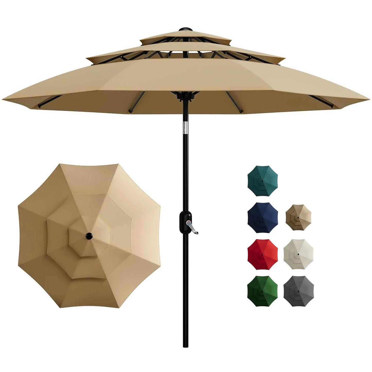 10FT 3-Tier Patio Umbrella, Vented Outdoor Table Umbrella With Crank & Tilt Sunshade. Fade Resistant For Pool, Deck, Yard