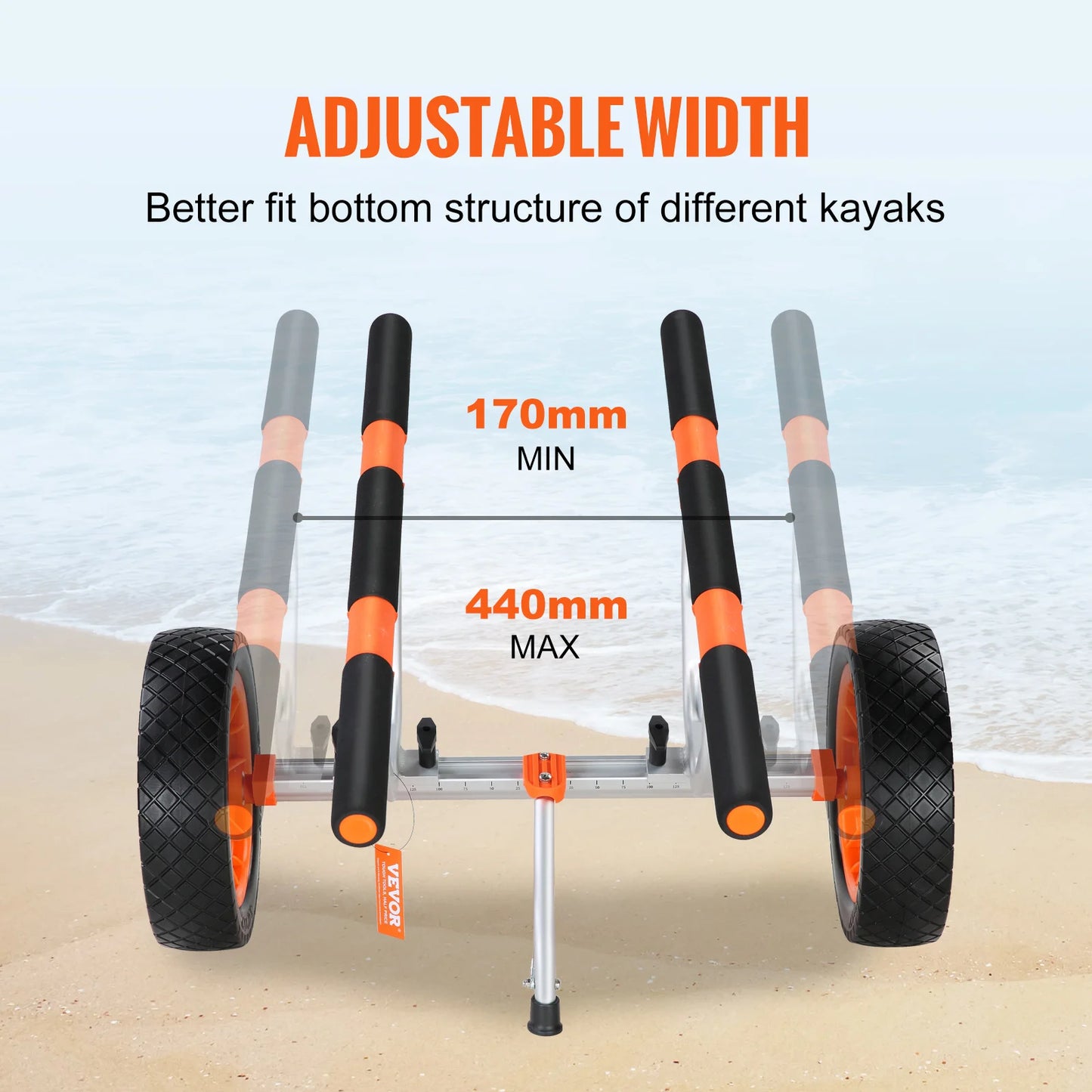 Kayak Cart 450lbs Detachable Canoe Trolley Cart with 12'' Tires. Adjustable Width for Paddleboards, Float Mats, Jon Boats, Kayak