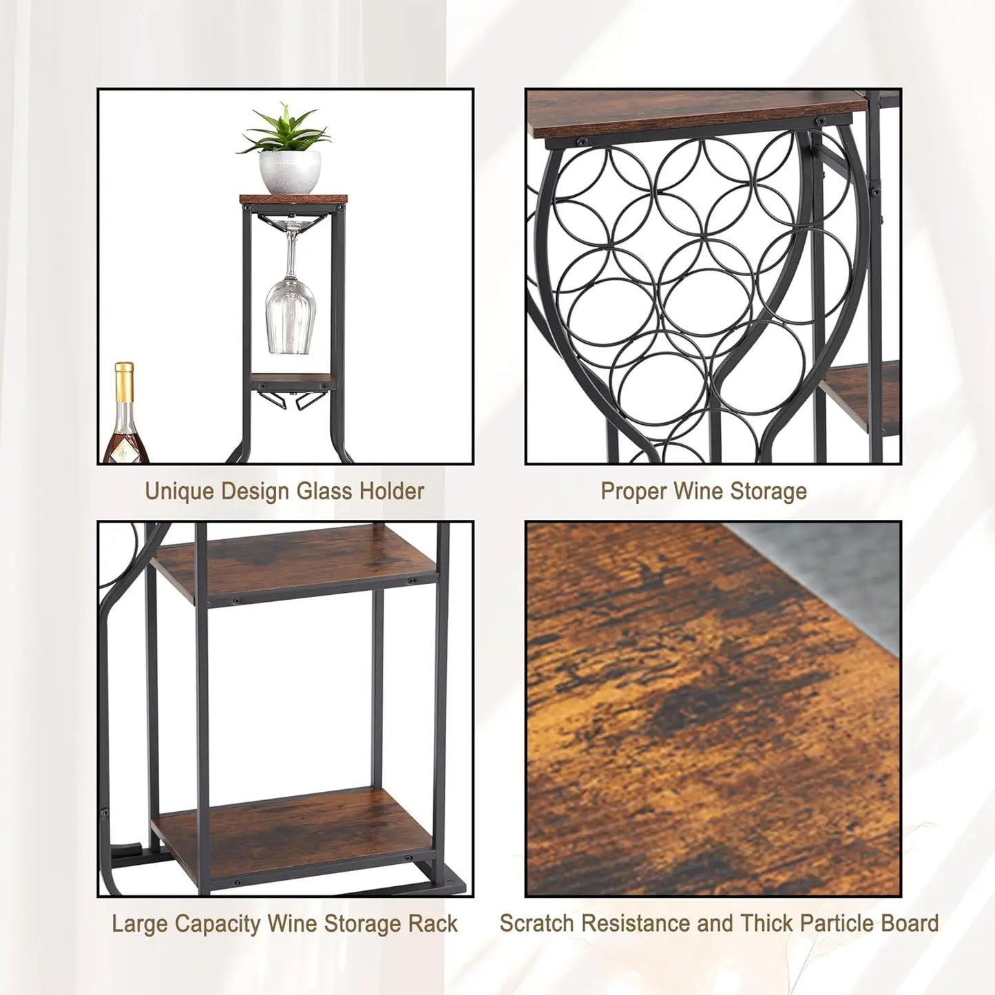 Wine Bottle and Glass Holder, Wrought Iron Wall-Mounted Racks, Household Accessories, Gifts