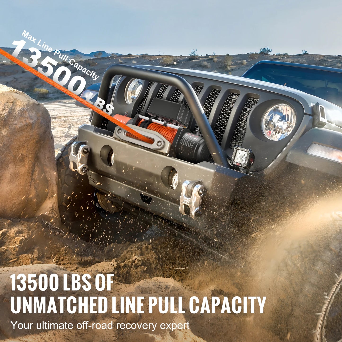 13500lbs Electric Winch, Car Truck Winch with 80ft Synthetic Rope Wireless & Wired Remote Control for Towing Off-Road