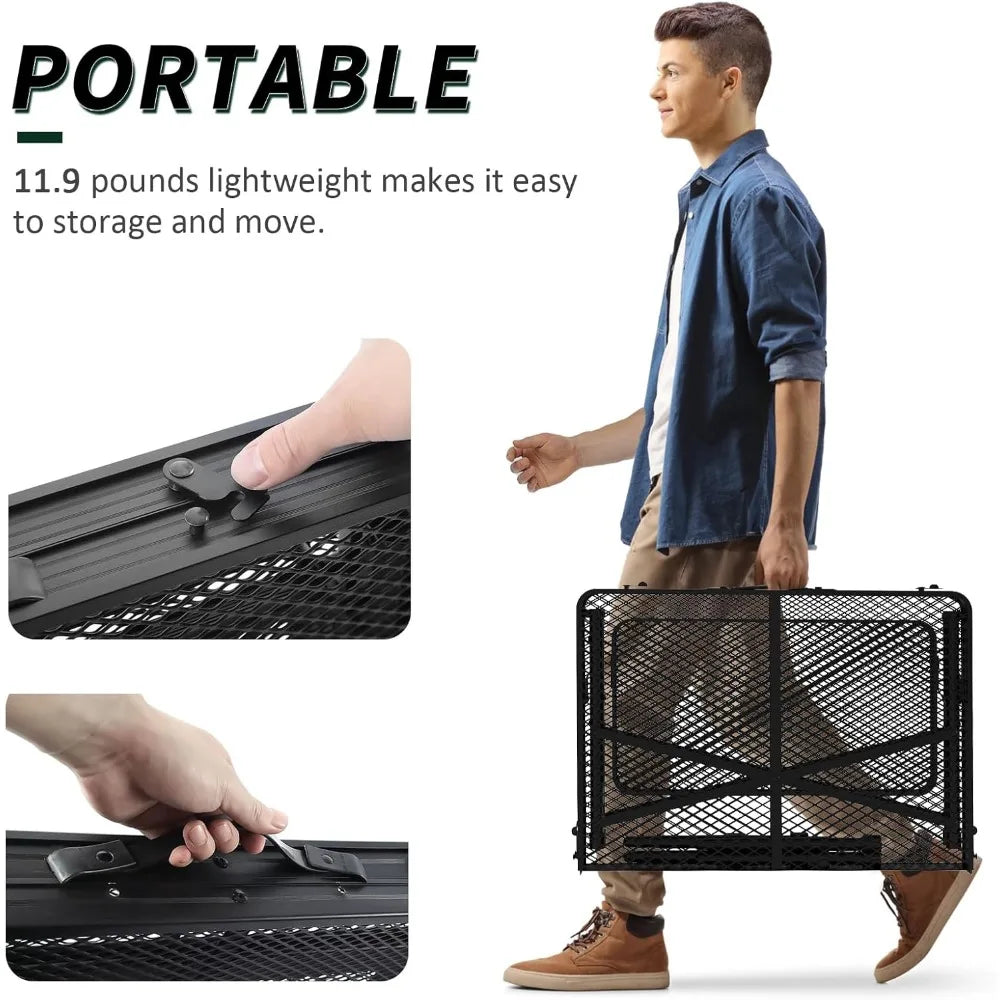 Folding Table with 2 Wing Panels, 3x2 FT Camping Table with Mesh Top ,Height Adjustable Folding Grill Table