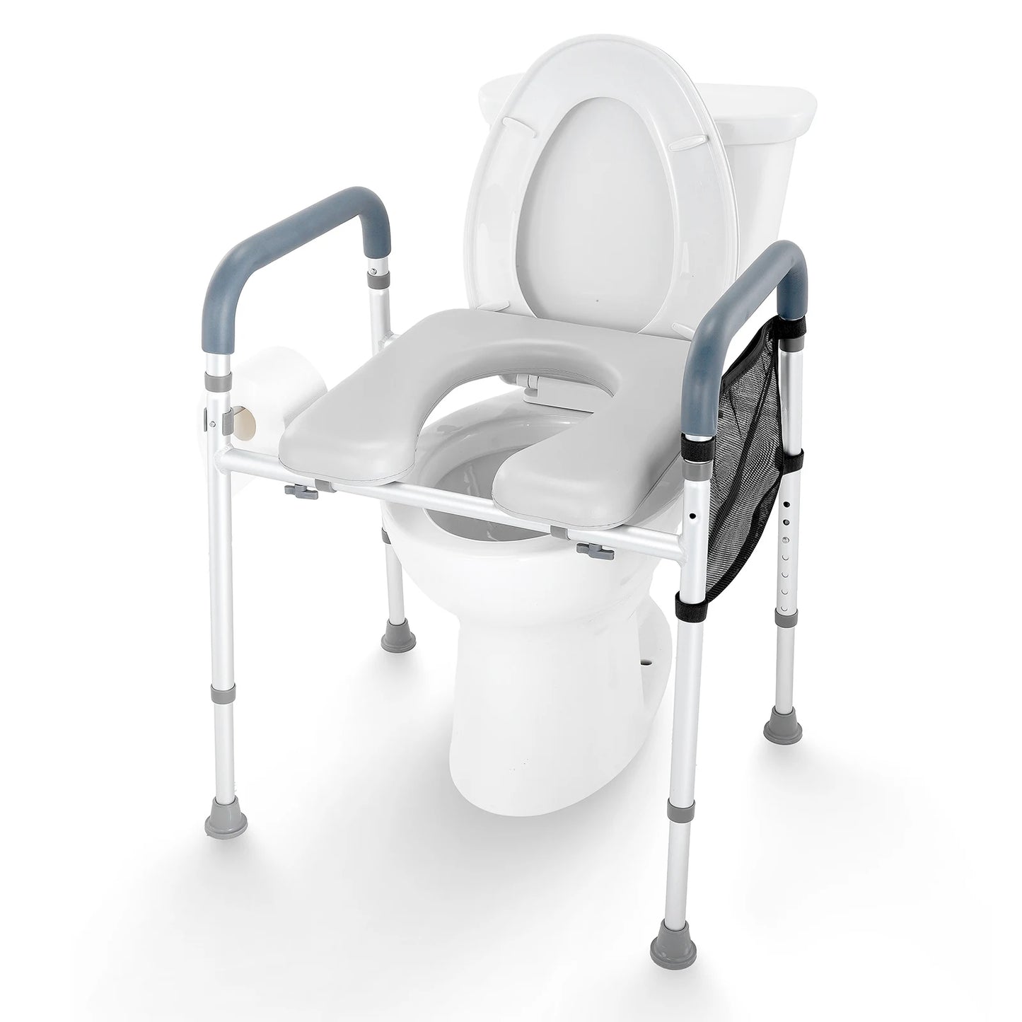 Raised Toilet Seat, 7-Position Height Adjustment 19.3" - 25.2" 350lbs Weight Capacity with Comfort Padded Aluminum Frame