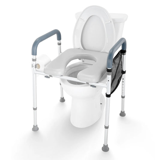 Raised Toilet Seat, 7-Position Height Adjustment 19.3" - 25.2" 350lbs Weight Capacity with Comfort Padded Aluminum Frame