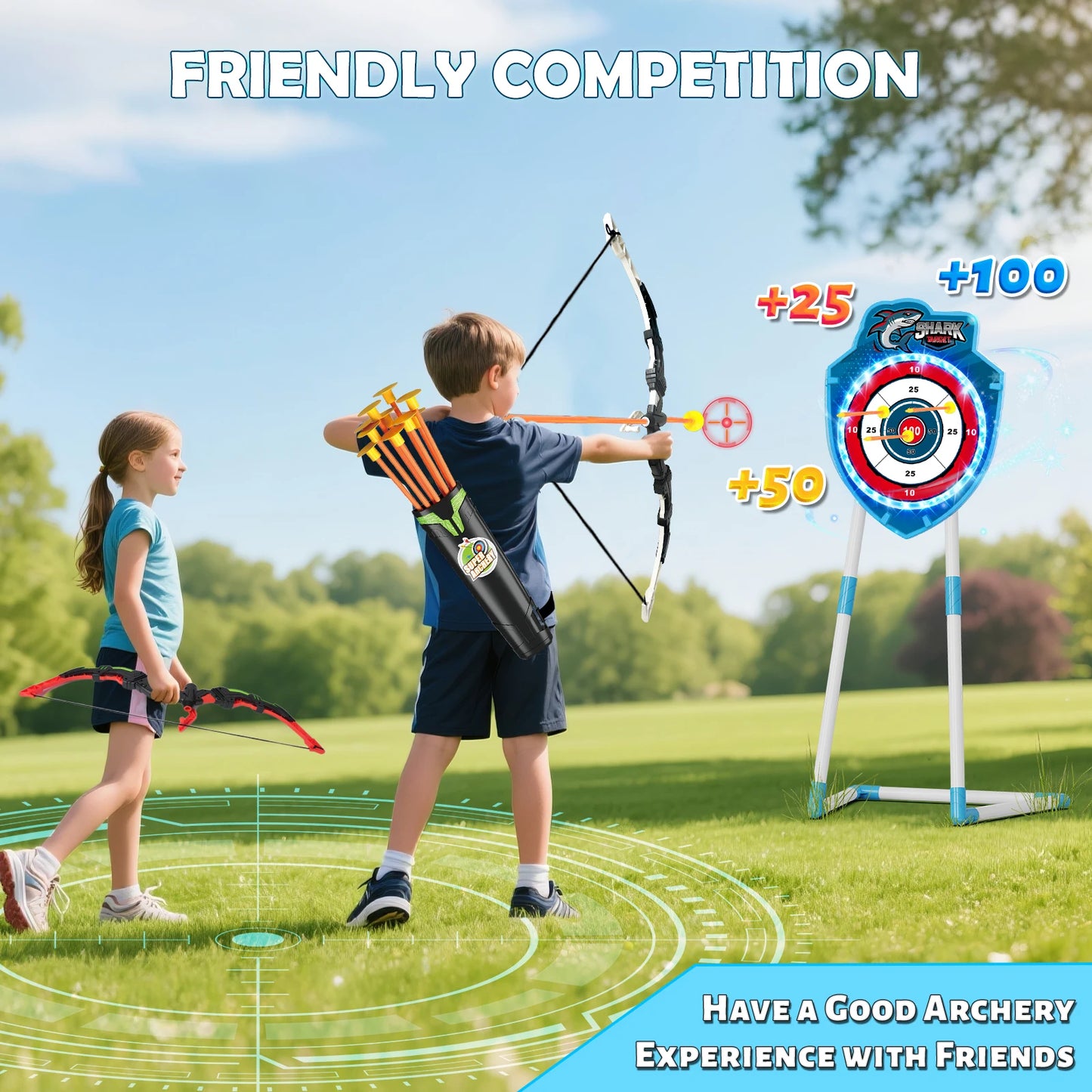 Night-Light Bow Arrow plus pistol Toy For Kids, Archery Stand Target Board Indoor Outdoor Game