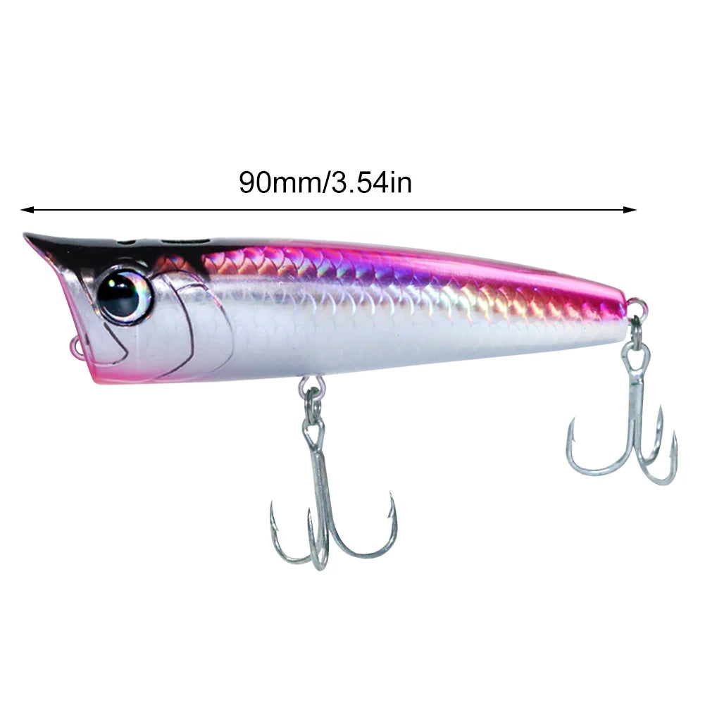 Popper Fishing Lure with Hook, Floating Fishing Lure 3D Eyes Artificial Wobbler Swimbait for Freshwater Saltwater Surface Fishing