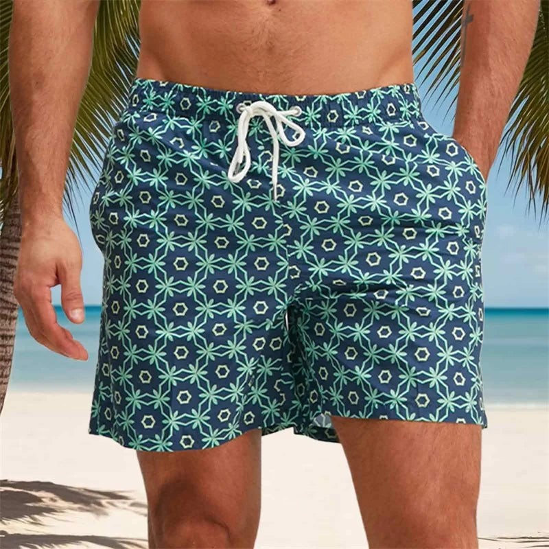 Men s Swim Trunks Quick Dry Beach Shorts with Drawstring Elastic Waistband Tropical Palm Leaf Print Swimwear for Summer