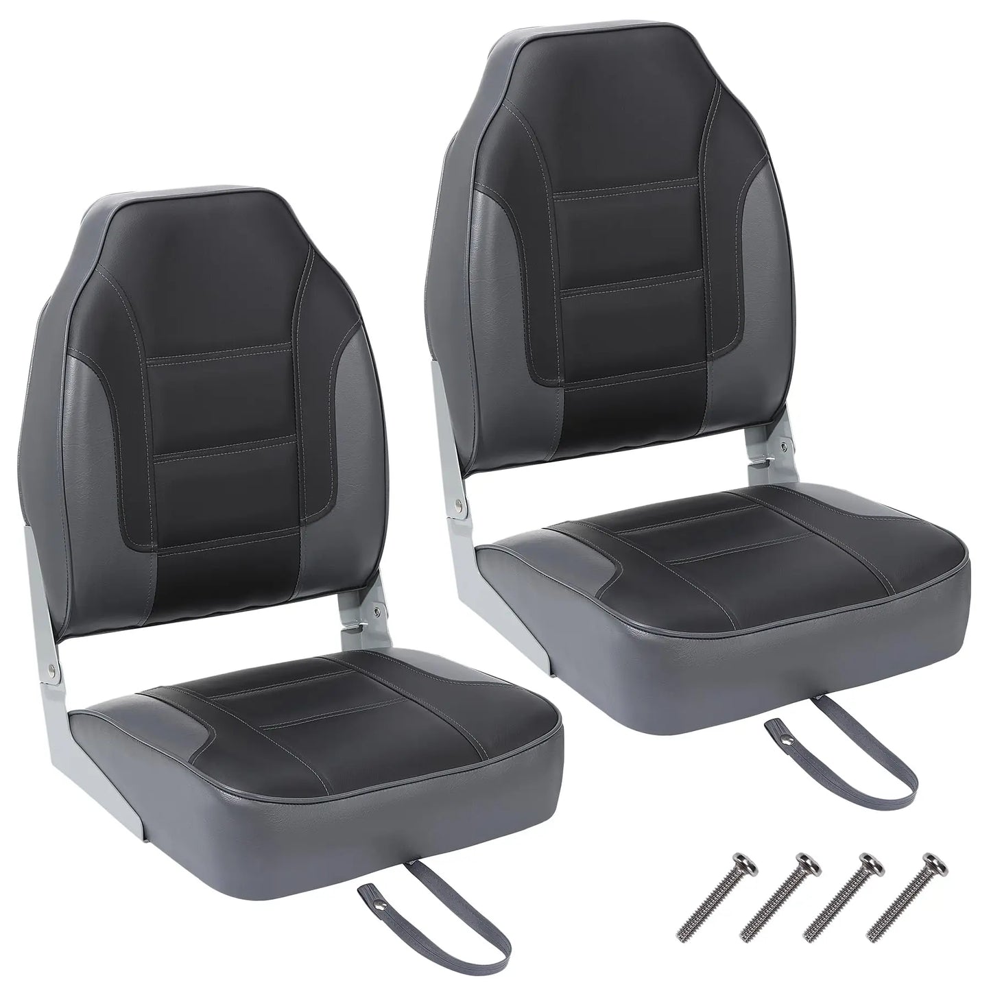 2 Pack Boat Seats, High Back Folding Seats - Fishing Boat Chairs With Thick Sponge Padding, Stainless Steel Screws