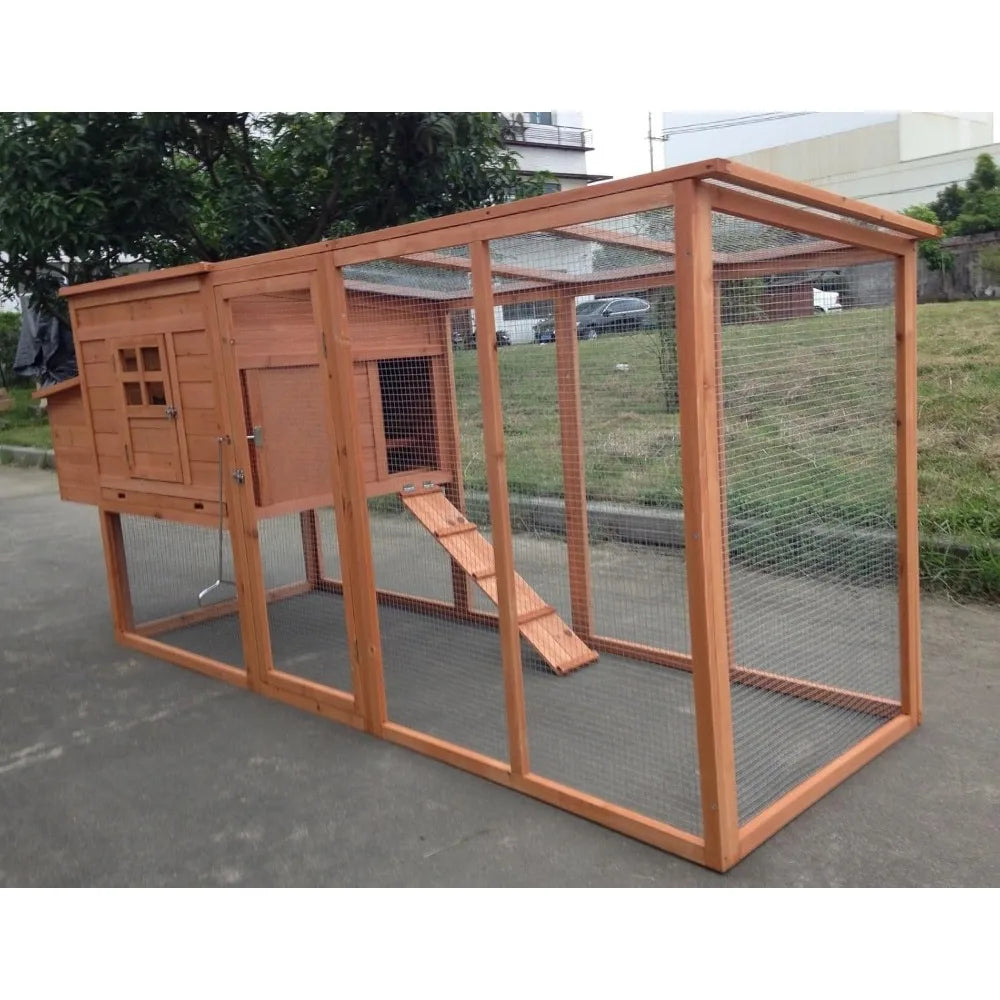 Large 95" Deluxe Solid Wood Chicken Coop, with Run, Nesting Box