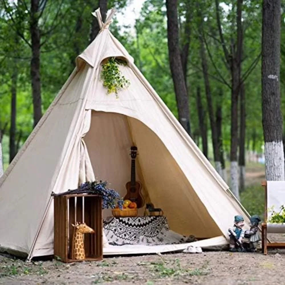 Free Space Outdoor 100% Cotton Canvas Waterproof Pyramid-Shaped Camping Tent, Beige color