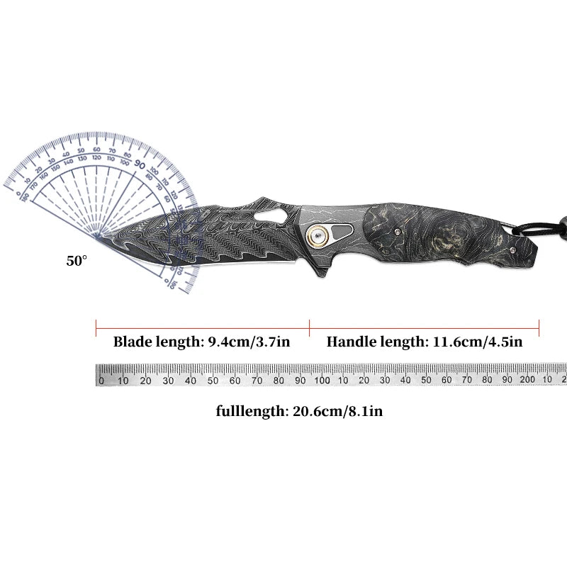 Faca dobrável para homem de alta qualidade, canivete de aço de Damasco, EDC Camping Hunting, Faca de aventura de alpinismo
