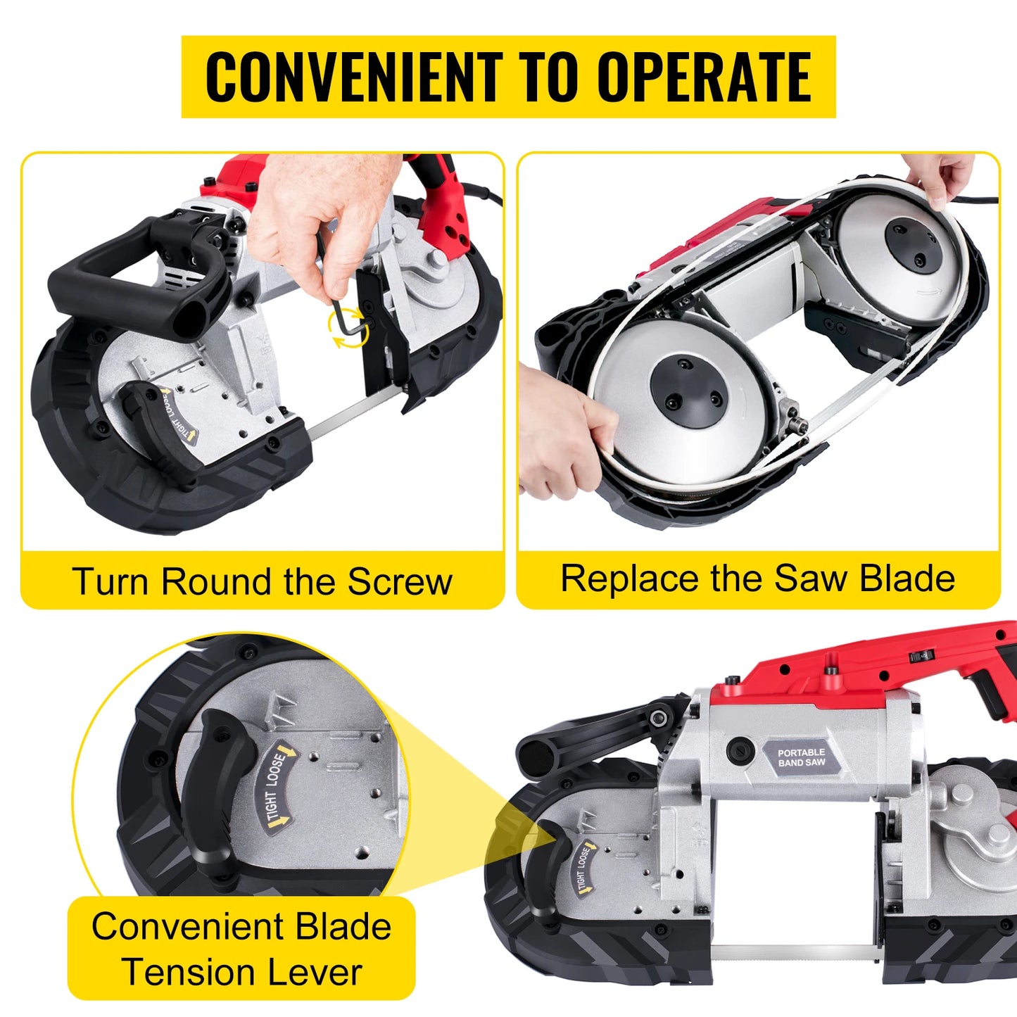 Portable Band Saw, 5Inch Cutting Capacity. Cordless Variable Speed 10Amp Motor, Deep Cut Bandsaw for Metal Wood Pipes Rebar