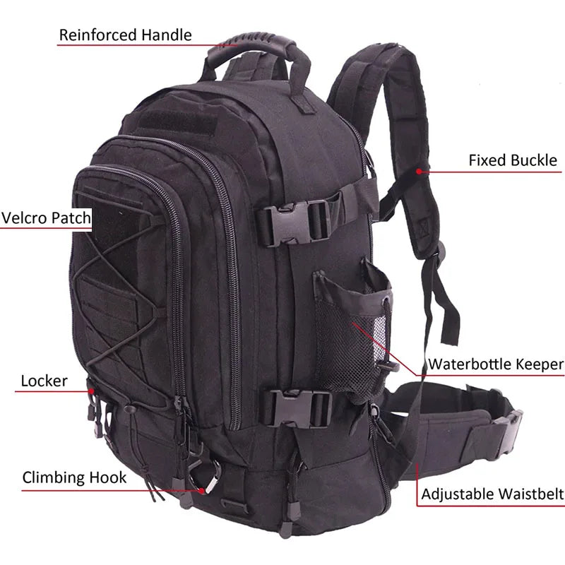 60L Military Tactical Backpack, Army Rucksack Outdoor Travel, Hiking, Camping, Hunting