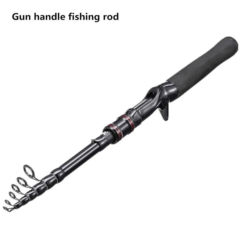 Telescopic carbon fishing rod, high-strength fishing line, reel seat, rotating rod, straight handle