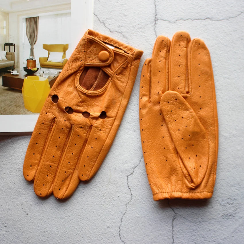 Summer Driving Leather Gloves, Women's Thin Sheepskin Unlined Motorcycle Riding Gloves