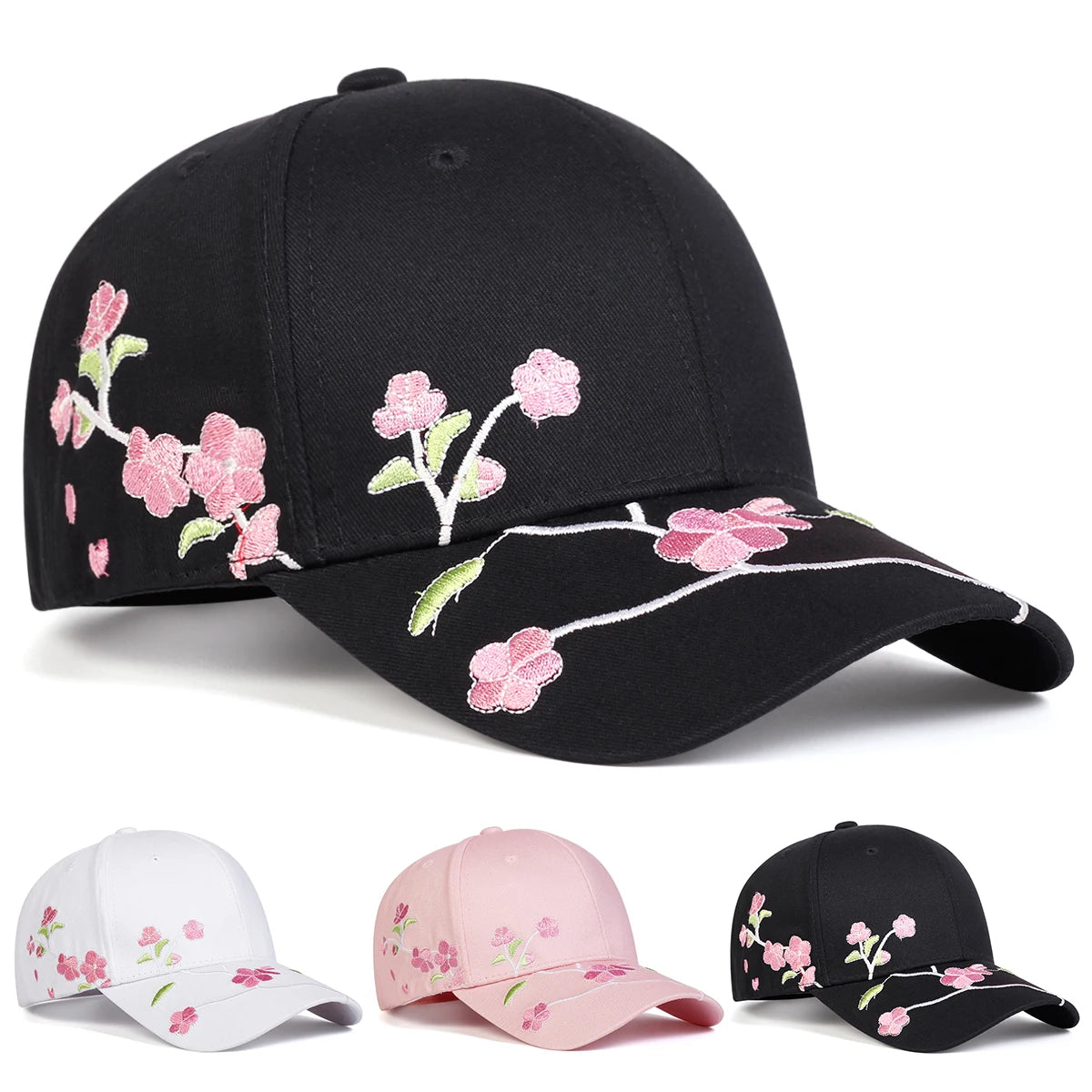 Peach Blossom Embroidery Baseball Cap
