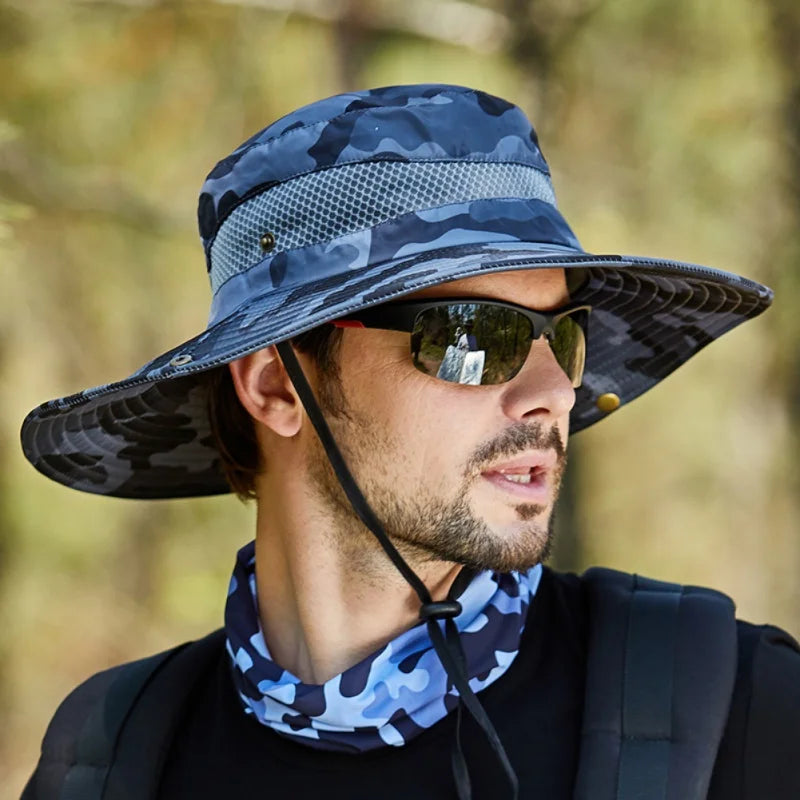 Men Breathable Sun Hat, Wide Brim