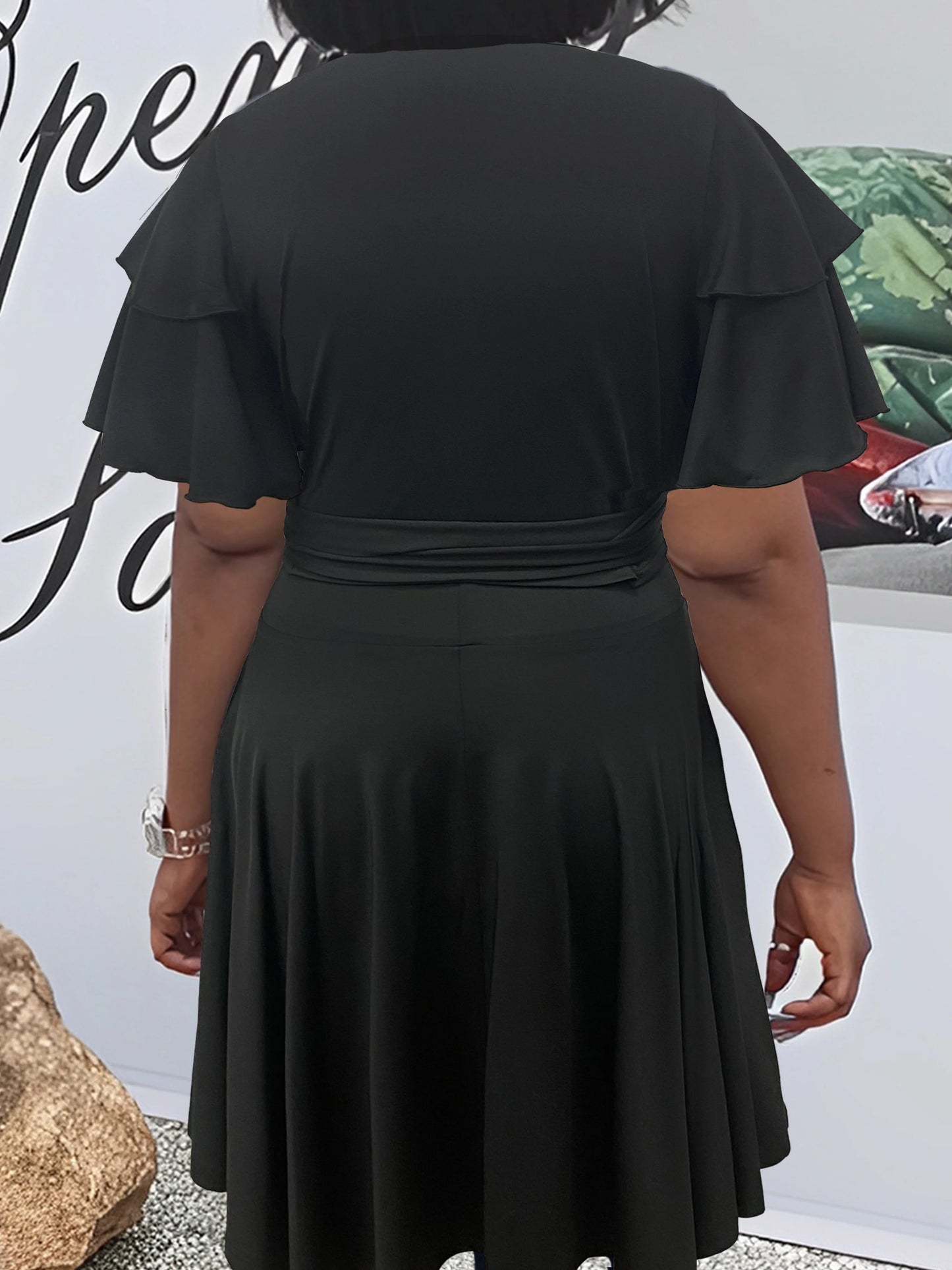 Women's Dress,  Lotus Leaf Edge Sleeves with Front Tie V-neck, Two-piece Set