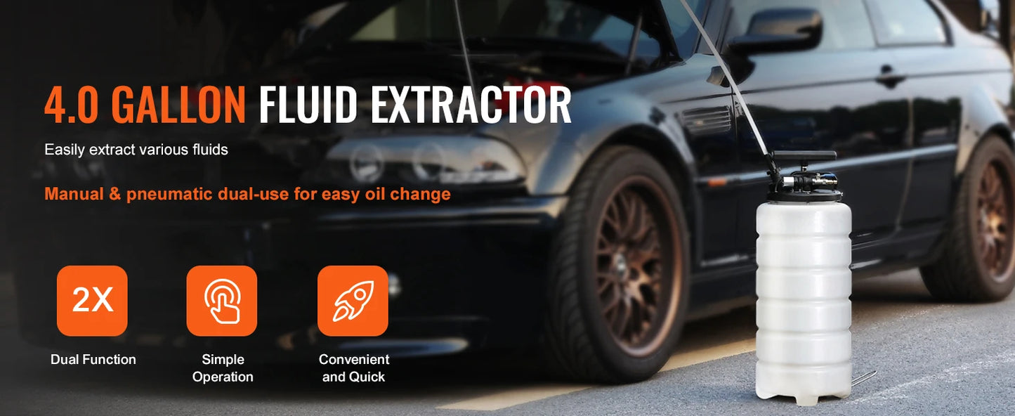1.75 gallon / 4 gallon Pneumatic Fluid Extractor with Suction Hose Oil / Fuel Changer, for Automotive/Marine/RV Fluids Vacuum Evacuation