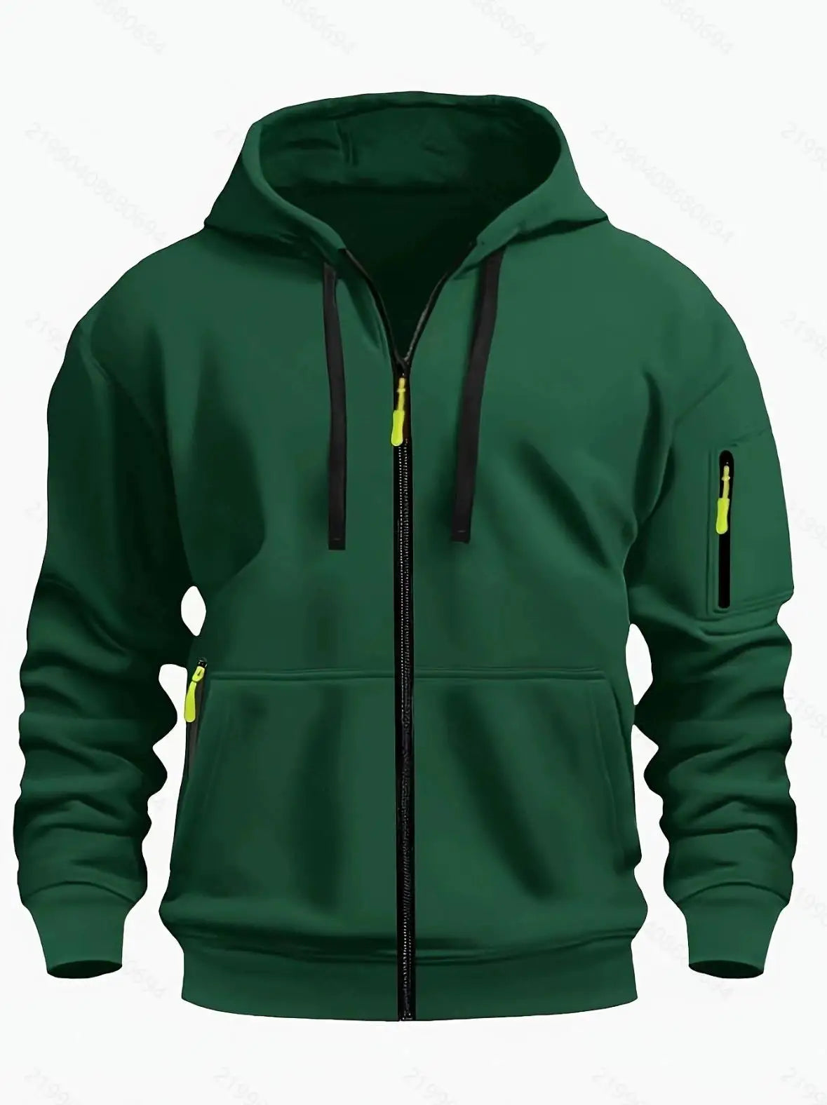 Men's, Women's zip-up hoodie with kangaroo pocket, solid color coat, autumn and winter style, sports casual, fleece-lined for warmth