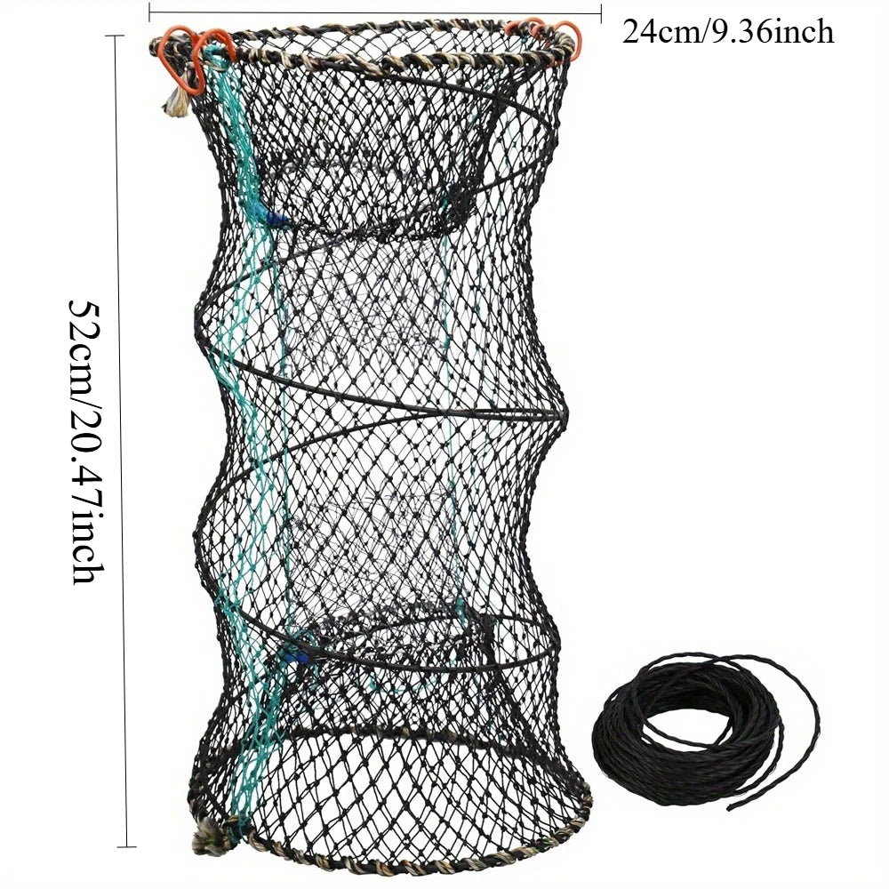 Ackibbik 1pc Crab Trap Minnow Trap Fishing Bait Traps with 10m Hand Rope, Folded Lobster Crawfish Fishing Net Trap