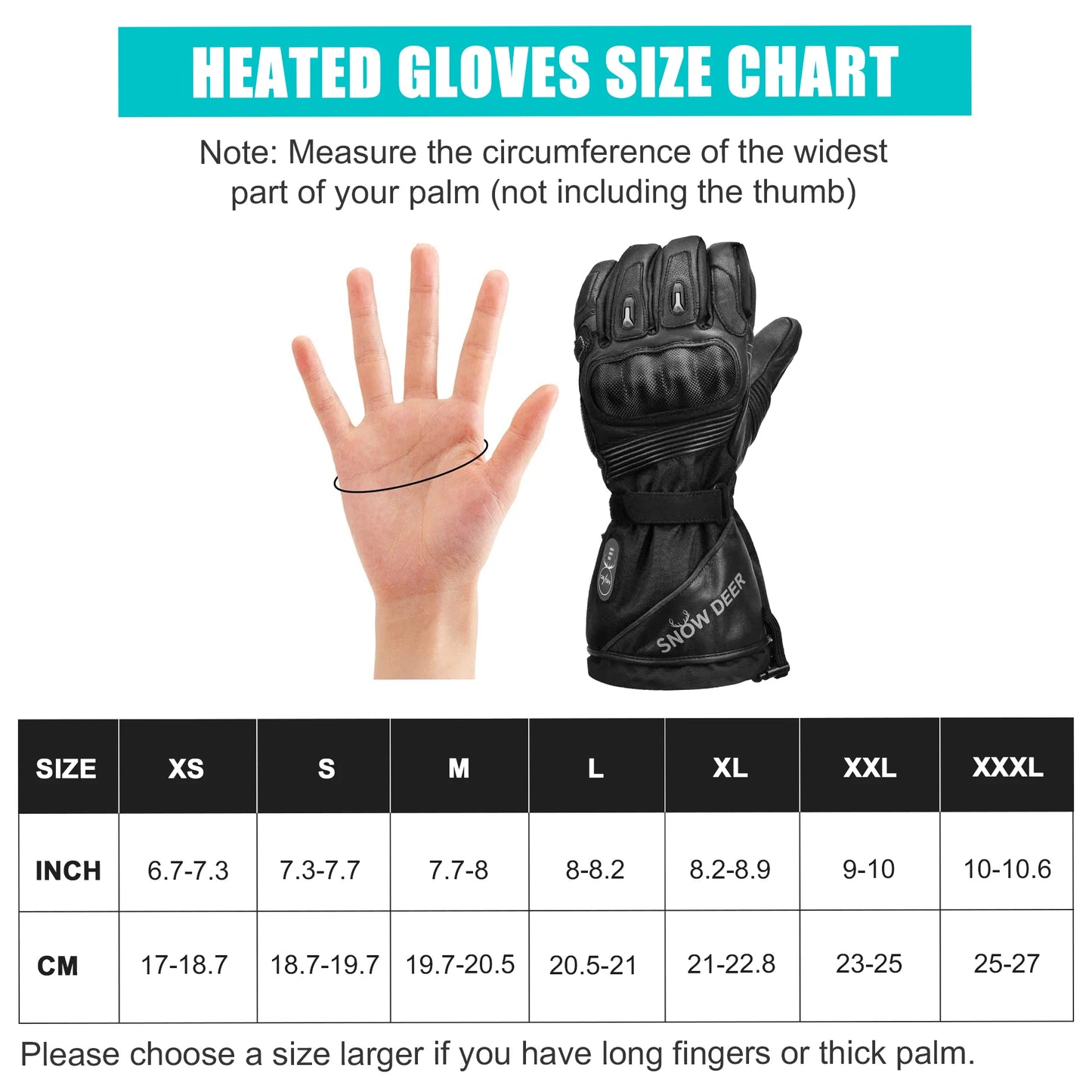 Waterproof Motorcycle Gloves Heated Leather with Rechargeable Battery