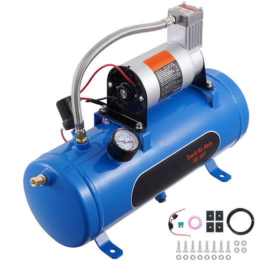 12V Air Compressor with Tank. 1.6 Gallon/6 L , 120 psi Air Compressor System for Air Horns, Inflating tires, Rafts, ect