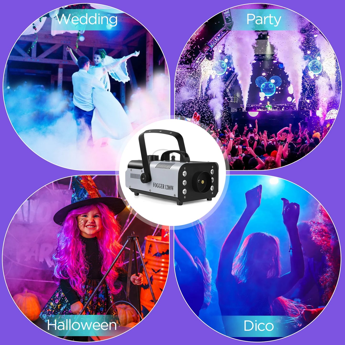 1200W Fog Machine 6LEDs Remote Fogger Colorful Smoke Machine