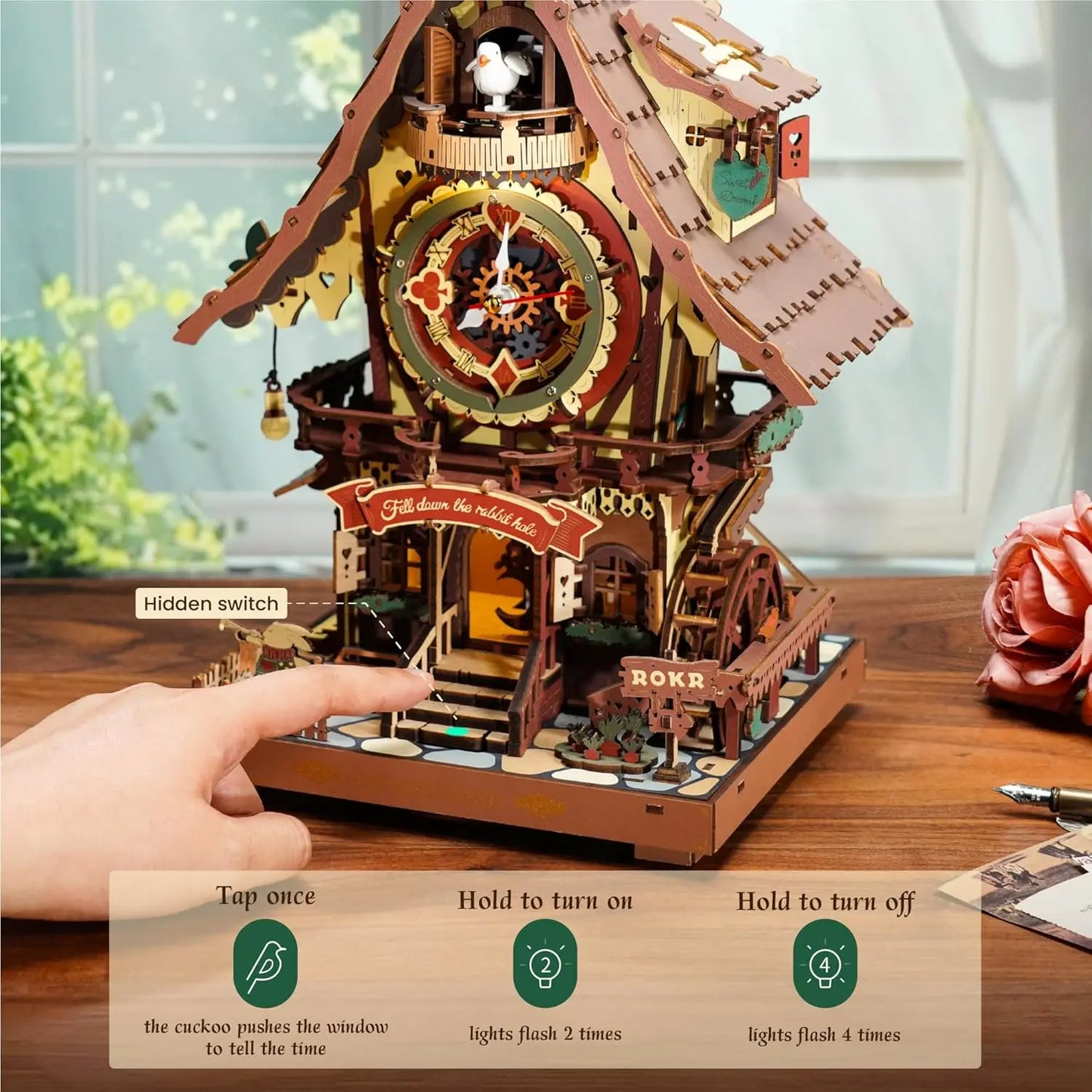 3D Wooden Puzzle Cuckoo Clock Kit, Black Forest Style with Working Bird,  DIY Clock Model Kit for Kids Adults Model