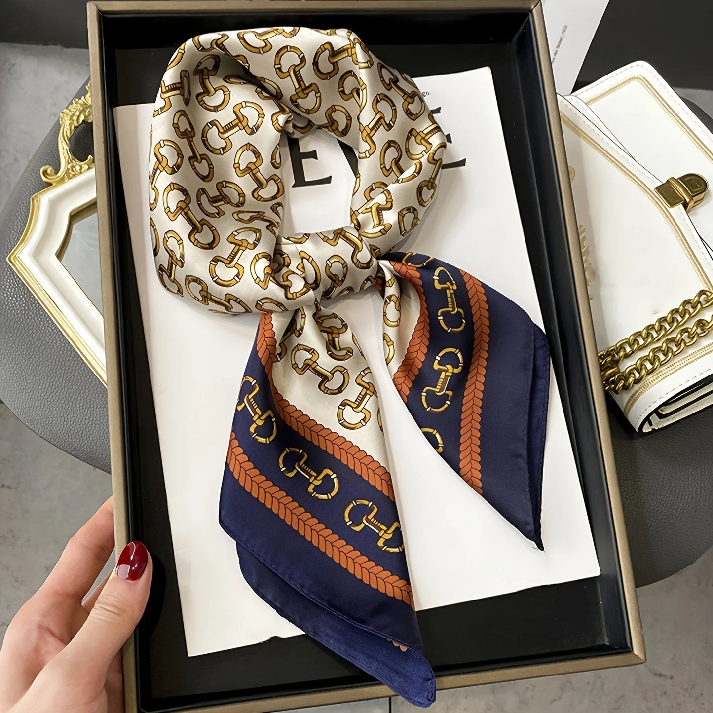 Luxury Brand Women, Men Print Square Scarf. Soft Satin Silk-like, Small Neck Scarf Stylish Casual Headscarf